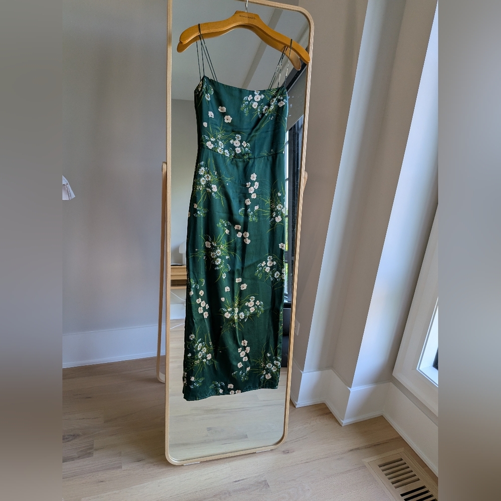 Reformation Women’s 0 Frankie Silk Maxi Length Dress Buena Green Floral